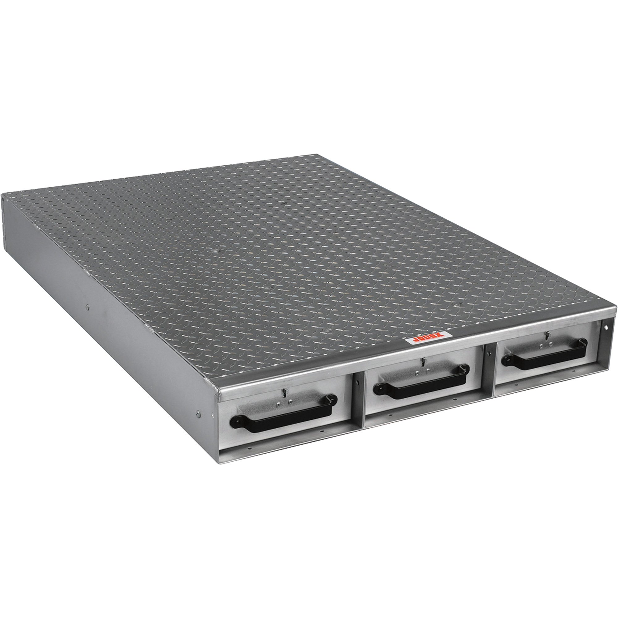 JOBOX Horizontal 3-Drawer Van/Truck Tool Box — Aluminum, Smooth/Diamond Plate, 50in. x 36in. x 6in., Model# 1403980